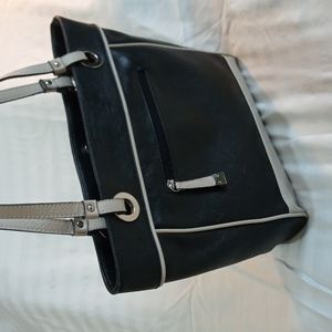 Black and Cream Faux Leather Shoulder Bag